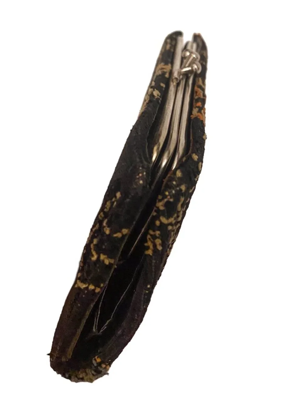 Vintage Chenille Tapestry Wallet Black with Multi-Colored Design Grandma Chic